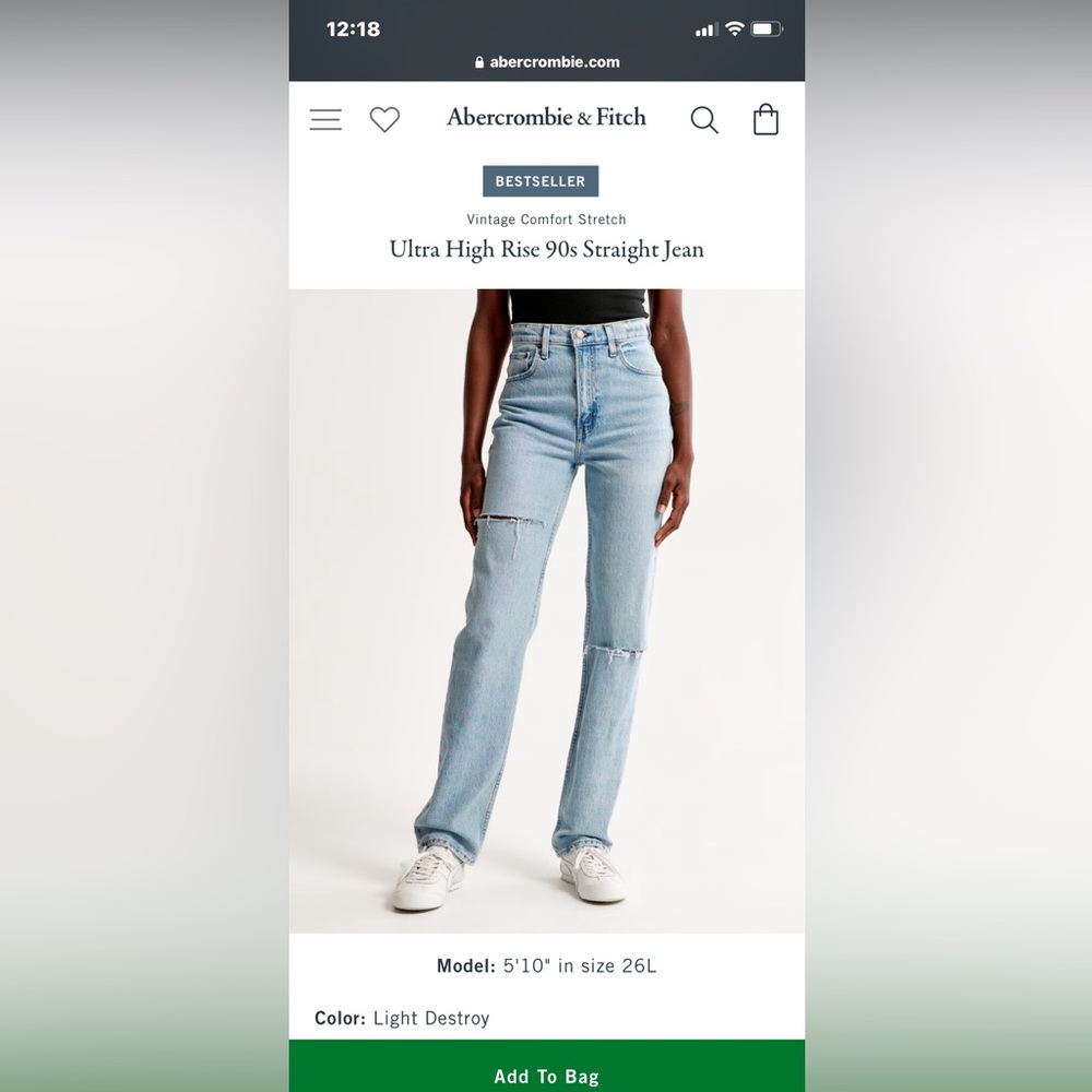 Abercrombie and Fitch— Ultra high rise 90’s straight jeans—